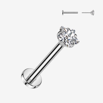 Implant Grade Titanium OneFit Threadless Star Gem Sparkle Top Flat Back Labret-Clear Gem